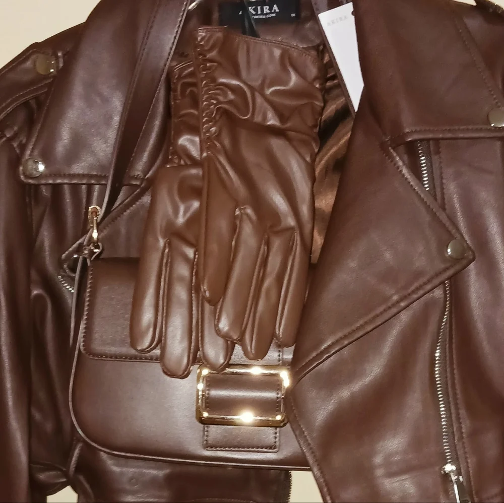 AKIRA Chocolate Faux Leather Gloves